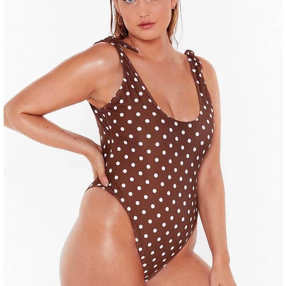 Nasty‎ Gal Dot Girl Summer One Piece High Leg Swimsuit NWT Plus Size 20 Brown
